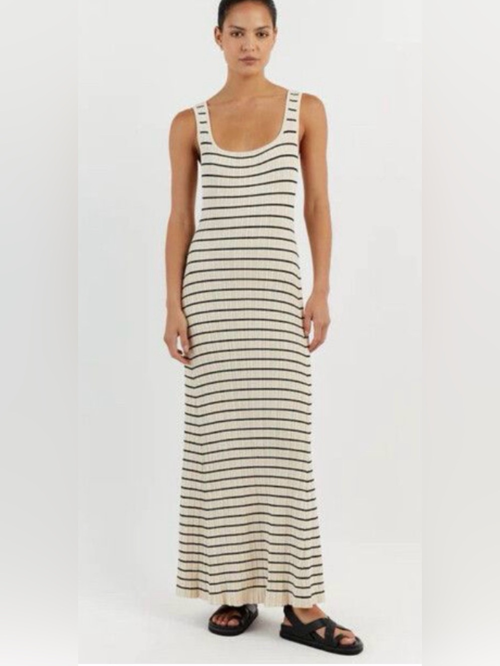 DISSH Striped Ribbed Knit Maxi Dress Cream Black Size L